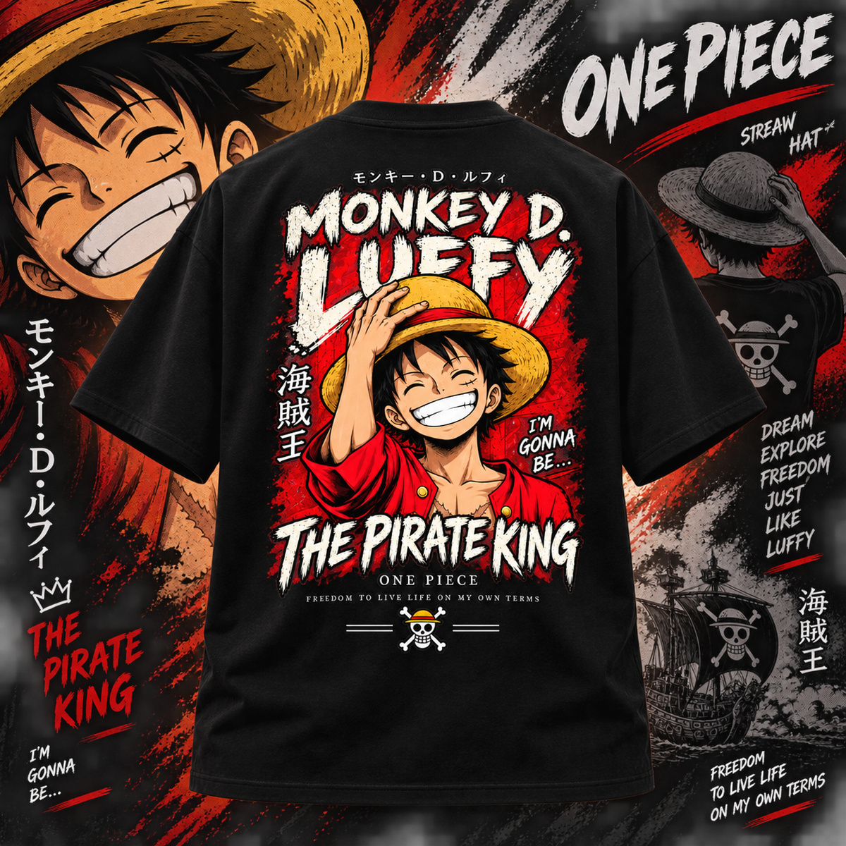 Monkey D. Luffy One Piece Anime black t shirt
