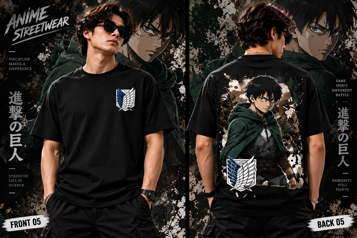 Levi anime black t shirt front and back print