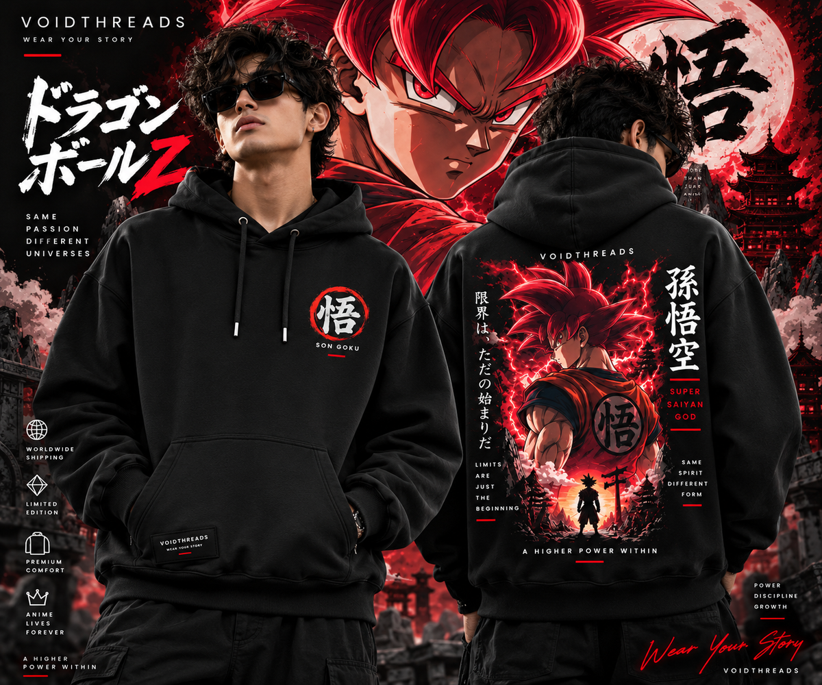 Dragon Ball Z Super Saiyan God hoodie front and back design
