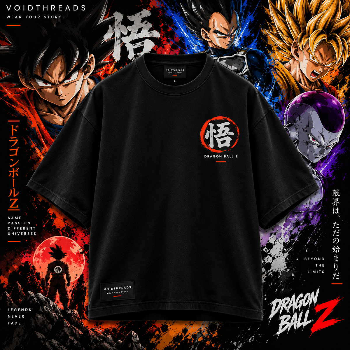 black Dragon Ball Z t shirt with Goku graphic front design
