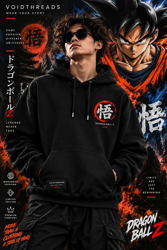 black Dragon Ball Z hoodie with Goku graphic chest print