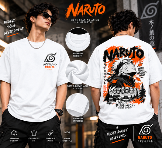 White Naruto T-shirt with front and back anime prints