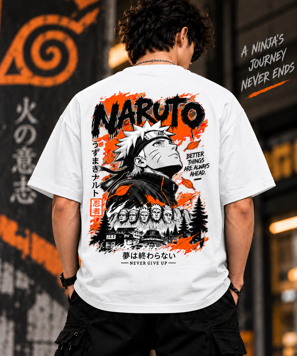 White Naruto T-shirt with large Naruto anime back print